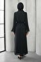 Black Spliced Stone Detail Evening Dress with Tug - 4