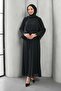 Black Spliced Stone Detail Evening Dress with Tug - 2