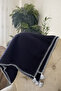 Tasseled Shepherd Stitched Single Black Fleece Blanket |   150X180 cm - 2