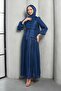 Navy Blue Draped Pleated Evening Dress - 2