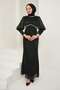 Black Pleated Front Stone Evening Dress - 3
