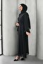 Black Spliced Stone Detail Evening Dress with Tug - 3