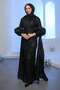 Black Sequined Balloon Sleeve Detailed Evening Dress