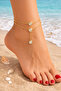 Stone Detailed Double Chain Anklet – Gold and Silver Color, Stainless Steel Women's Anklet - 7