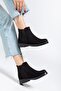 Zri̇n-165-230 Premium Black Suede Elastic Daily Women's Boots - 2