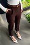 Women's High Waist Narrow Leg Pleated Belt Detailed Fabric Trousers - 4