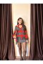 Women's Red Scarf Striped V-Neck Cardigan - 4