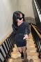 Yan Drape V-Neck Glitter Dress - Black Black - 2