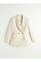 Beige Double-Breasted collar crepe women's blazer jacket - 6