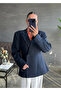Navy Blue Padded Waist Blazer Jacket - 251004 - 4