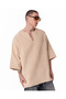 Men's Oversized Beige Linen T-Shirt - 4