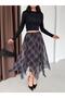 Black Plaid Asymmetrical Chiffon Skirt - 2