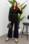 Women's Navy Blue Ribbed Detailed Pocketed Scuba Pants - 6