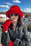 Women's Red 2-Piece Plush Bucket Hat Gloves |   Trend Premium Set - 2