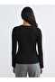 Black Crew Neck Corded Fabric Women's Bodysuit (S6) - 4