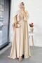 Double Abaya Set with Elastic Sleeves – Cream