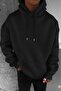 Men's Black Patternless Plain Hooded Sweatshirt