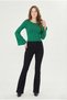 Women's Round Neck, Sleeves and Skirt Overlock Detailed Ribbed Knit Long Sleeve Blouse - 2