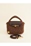 Women's Hand Knitted Macrame Shoulder Bag - Straw Look Crossbody Mini Bag with Leather Cover