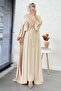 Double Abaya Set with Elastic Sleeves – Cream - 2