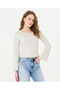 Women's Round Neck, Sleeves and Skirt Overlock Detailed Ribbed Knit Long Sleeve Blouse - 4