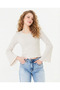 Women's Round Neck, Sleeves and Skirt Overlock Detailed Ribbed Knit Long Sleeve Blouse