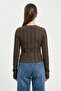 Women's Textured Knitted Blouse 980 - Brown - 6