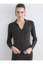 Lcw Vision Anthracite Polo Collar Women's Knitwear Cardigan