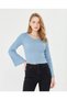 Women's Round Neck, Sleeves and Skirt Overlock Detailed Ribbed Knit Long Sleeve Blouse - 6