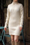 Half Turtleneck Zippered Collar Long Sleeve Ribbed Skirt Elastic Stylish Mini Knitwear Dress Tunic - 3