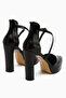 Naomi Black Belted Platform Heeled Women's Shoes - 6