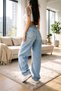 Avril Women's Acid Wash Blue Snow Wash Buckle Detail Loose-Fit Baggy Jeans Denim Pants - 7