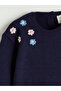 Navy blue floral knit sweater and pants set for girls - 4