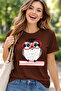 Glasses-Wearing Owl Printed Cotton Relaxed Fit Round Neck Unisex T-Shirt