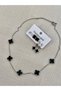 2-Piece Steel Clover Necklace & Earring Set |   Black Enamel Clover Necklace & Black Enamel Silver Color Earrings - 2