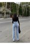 Women's High Waist Faded Effect Vintage Belted, Waist Tassel Hem Tassel Palazzo Jeans - 4