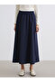 Navy Blue Elastic Waist Poplin Flared Skirt - 2