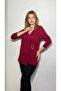 Women's Burgundy Double-Breasted Collar Accessory Detailed Blouse - 5