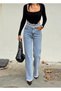 Women's High Waist Faded Effect Vintage Belted, Waist Tassel Hem Tassel Palazzo Jeans - 3
