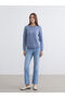 Blue bicycle collar pearl embroidered women's knit sweater - 2