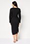 Women Textured Belted Midi Dress, Black - 2