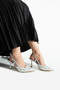 LISA Women's Silver Pointed Toe 7 cm Heel Floral Lace Patterned Patent Leather Slingback Shoes - 3