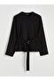 Black Crew Neck Metal Buckle Blouse - 5