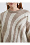 Brown crew neck zebra patterned women's knit tunic from gülis store - 3