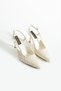 Lisa Women's Ecru Pointed Toe 7 cm Heel Floral Lace Patterned Patent Leather Slingback Shoes - 2