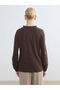 Brown Crew Neck Embroidered Blouse - 4