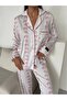 Digital Ribbon and Flower Printed Pajama Set with Buckle - 2