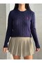 Women's Crew Neck Embroidery Detailed Hair Knit Sweater