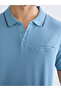 Blue Polo Neck Short Sleeve Men's Textured T-Shirt from Plus-Store - 3