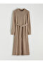 Beige Crew Neck Belted Knit Dress - 5